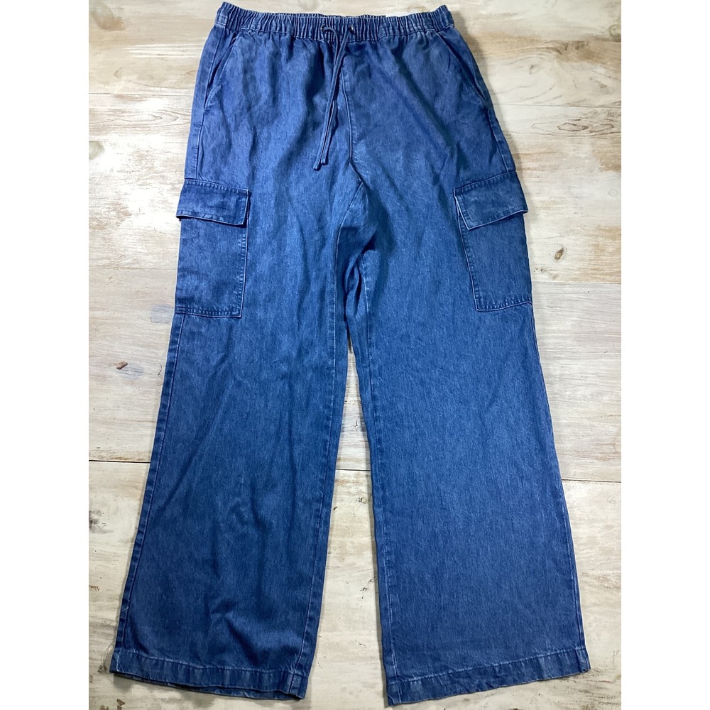 Lands' End Women's Blue Denim High Rise Wide Leg Pull On Pants Size 12‎